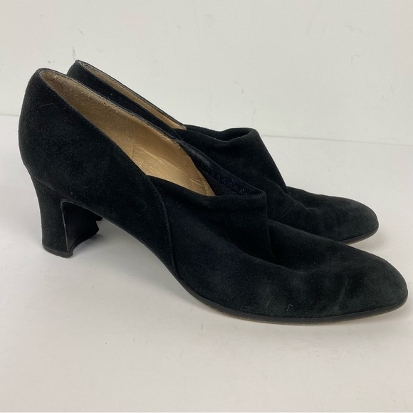 Stuart Weitzman Black Leather Suede Block Heel Heels Minimalist Capsule Wardrobe - Picture 1 of 5